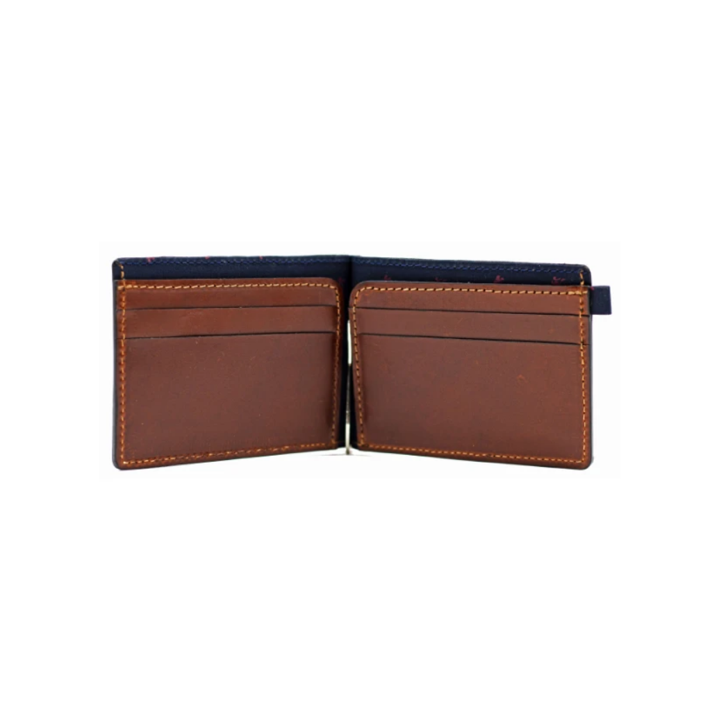 Dunbar Leather Clip Wallet - Black with Brown Color